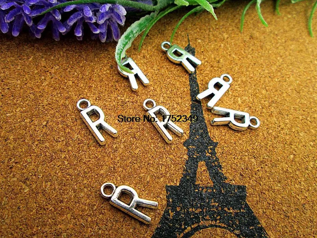 30pcs Alphabet Letter Charms,  Antique Silve  Alphabet/Letter R 16mm  Charms Pendant