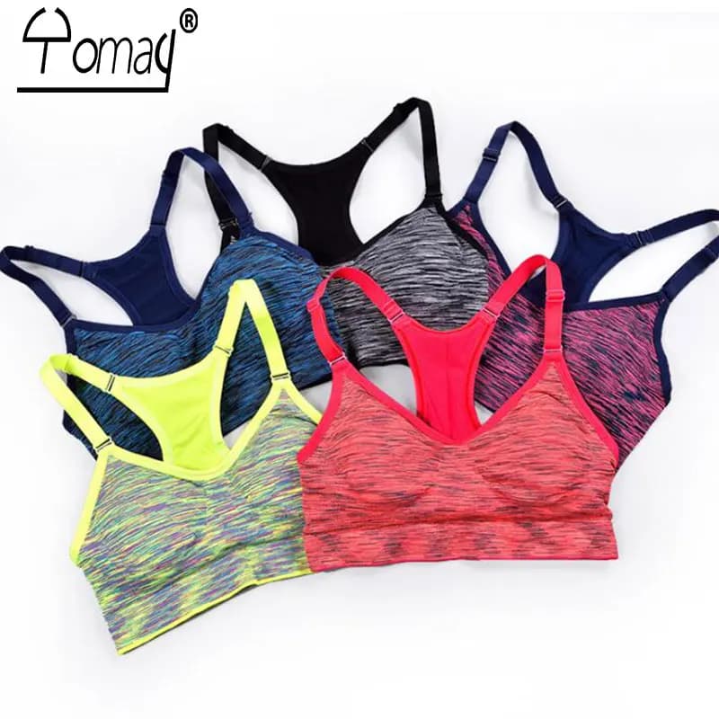 Yomay women Sports Bras Fitness Sports Bra Top Shockproof Shapes Quick Dry Running Gym Adjustable Underwear push up Yoga Bra Top