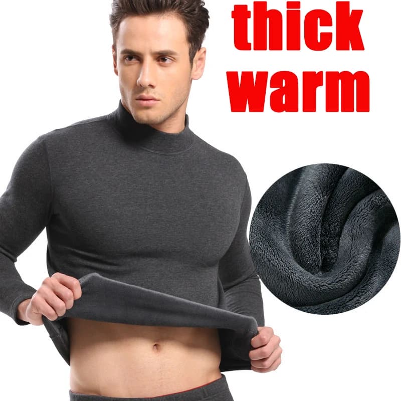 Thermal Wear For Men Long johns Cotton Thermal Underwear Set Turtleneck Long Johns Fleece Thicken Long Pants Suit Cotton Sweater