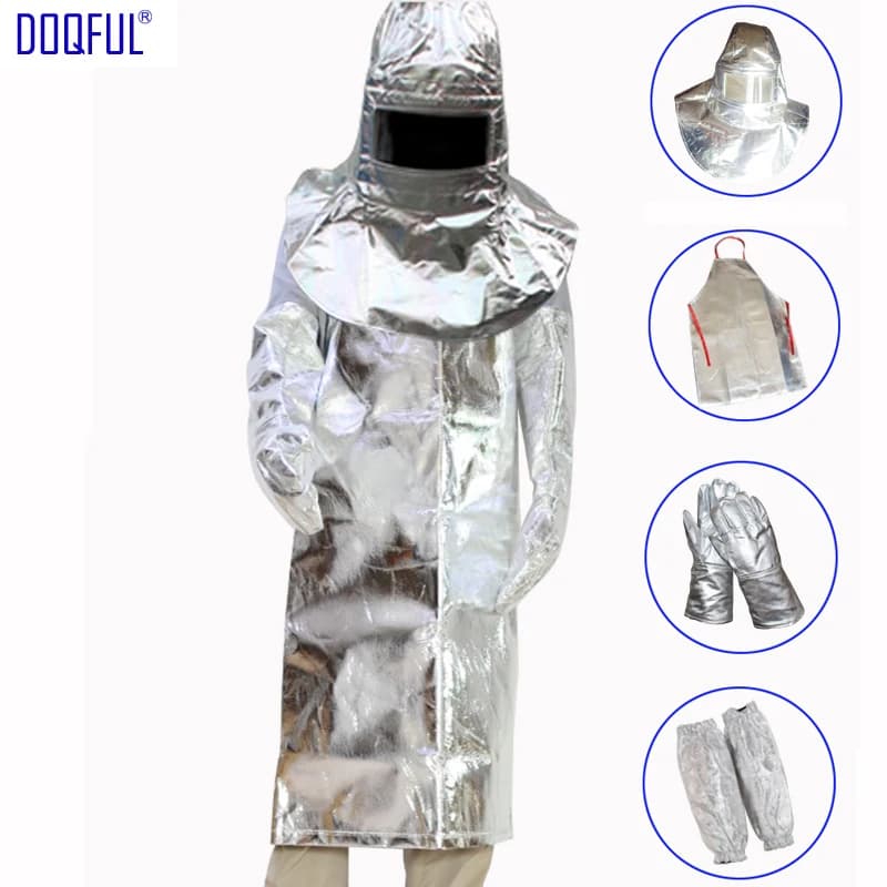 1000 Degree Thermal Radiation Aluminum Foil Helmet Apron Gloves Arm Oversleeve Work Safety Heat Resistant Fire Retardant Casting