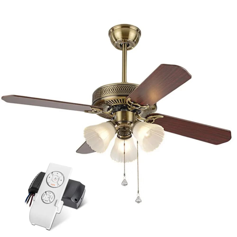 American Vintage Ceiling Fan With Lights Remote Control Ventilador De Techo 220 Volt Bedroom Ceiling Light Fan Lamp E27 Bulbs