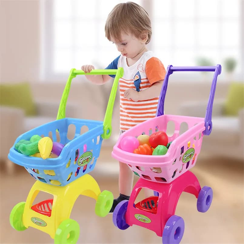 25Pcs/Set Kids Supermarket Shopping Groceries Cart Trolley Toys For Girls Kitchen Play House Simulation Fruits Pretend Baby Toy