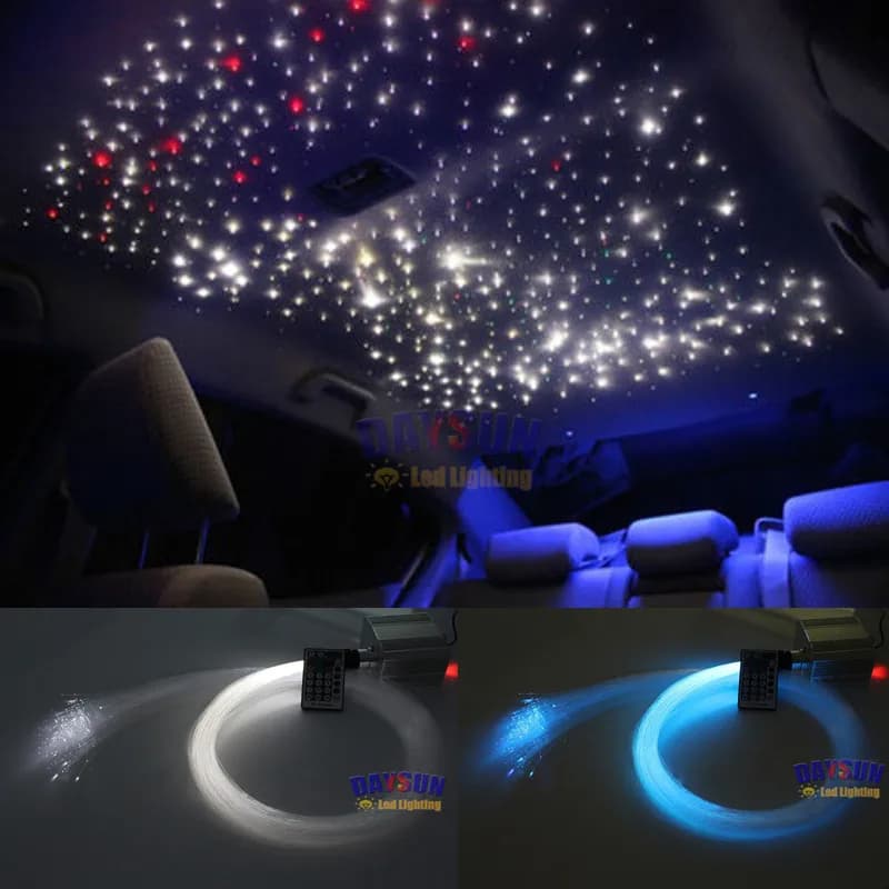 New Hot LED Twinkle Ceiling Lights Fiber Optic Star 10W RGBW Lighting Kit 200pcs 0.75mm 2m + RF Remote for Car Roof Decoration