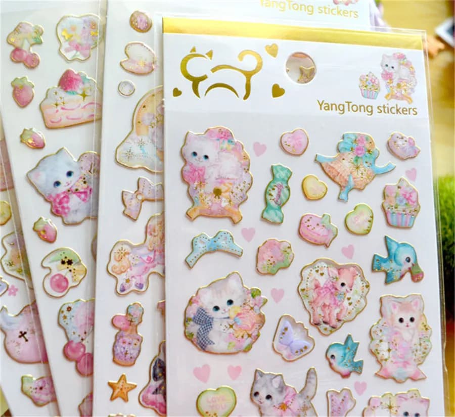 1 pcs/pack Kawaii Stationery Stickers Cat 3D Gold Diary Planner Decorative Mobile Stickers Scrapbooking DIY Craft Stickers
