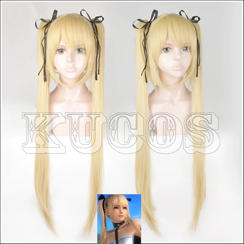 Dead Or Alive Marie Rose Blond Styled Cosplay Wig With Chip Ponytails+ Free Black Ribbon + Free Wig Cap