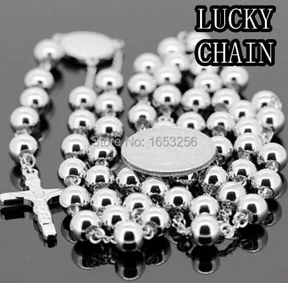 MEN`S STAINLESS STEEL   ROSARY CHAIN 28"+ 5.5" 6mm NECKLACE HIGH QUALITY BLING JEWLERY