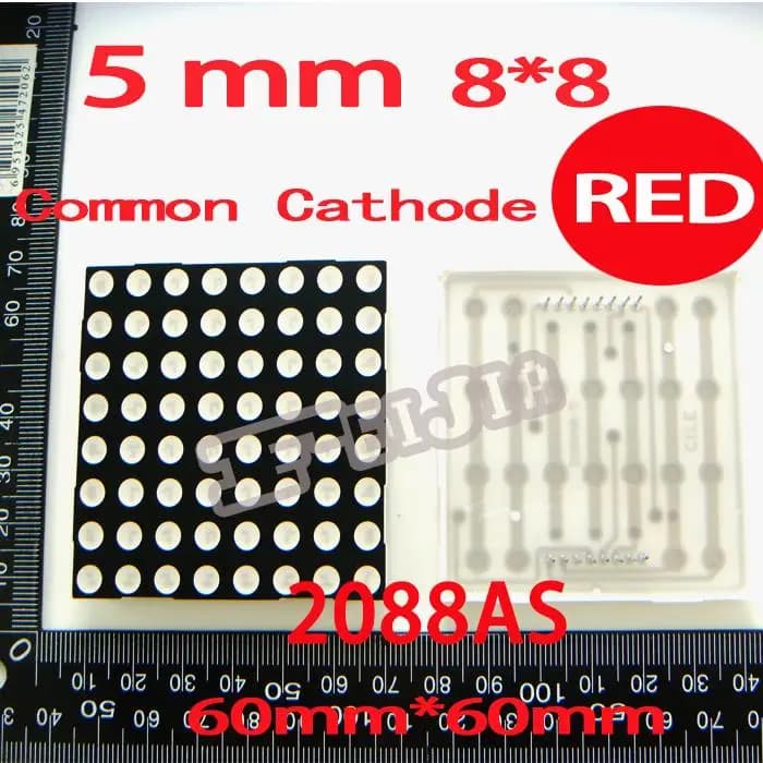 10PCS/LOT 5MM 8X8 Red Common Cathode 60*60 LED Dot Matrix Digital Tube Module 2088AS Advertising Lights Free shipping