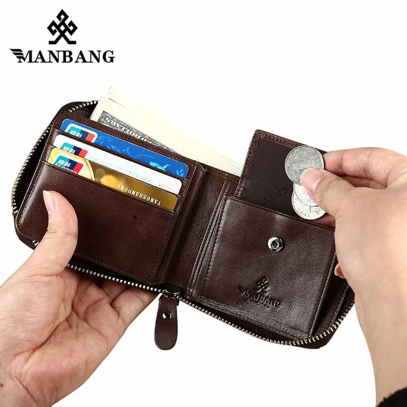 ManBang Genuine Leather Wallet Man Fashion Coin Pocket Small Vintage Men Wallet Male Short Card Holder Purse Brand mini Wallet