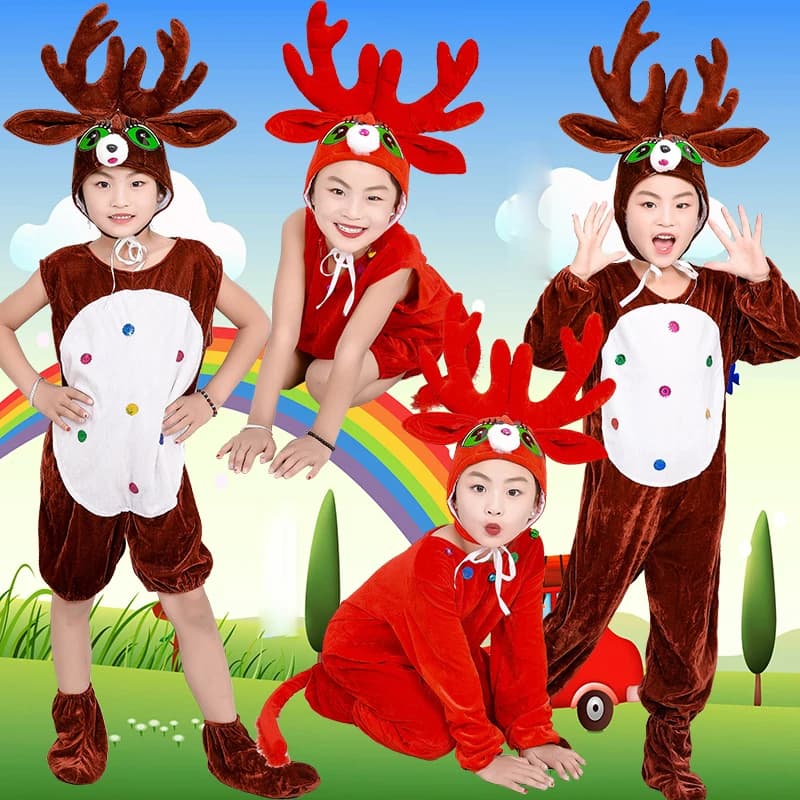 Kids Reindeer Costume Christmas Little Elk Cosplay Animal Fancy Dress Jumpsuit with Headwear Toddlers Children Carnival Costumes
