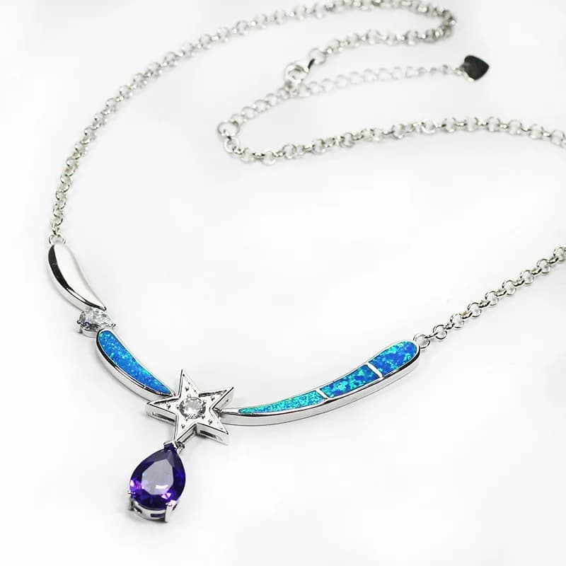 JZN0012 New Arrival Hot Sale Blue Opal Star Link Chain Necklaces & Pendants Wholesale Jewelry for Women