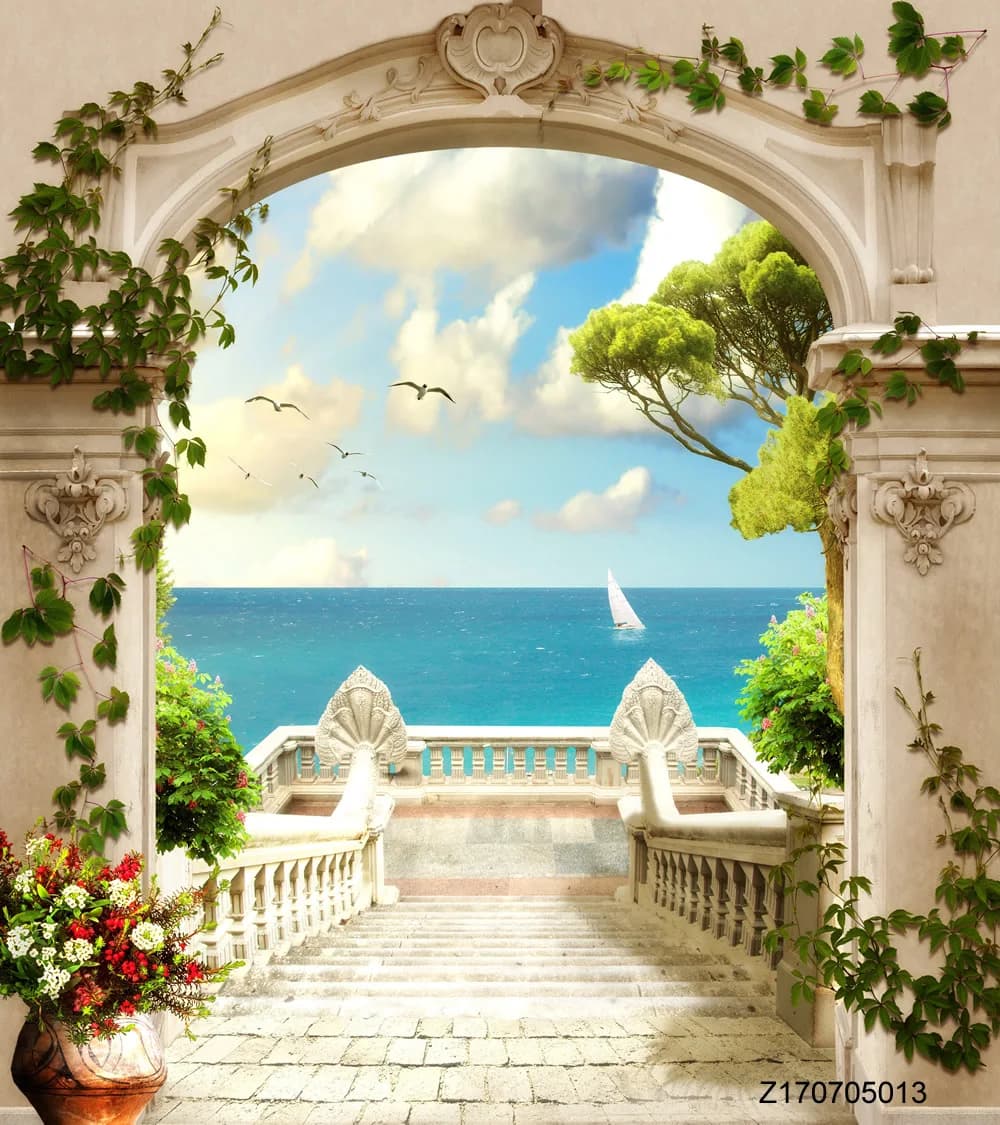 LIFE MAGIC BOX Seamless Wrinkle-Free Washable Scenery Backdrops Door Backdrops Sea View HD Backgrounds