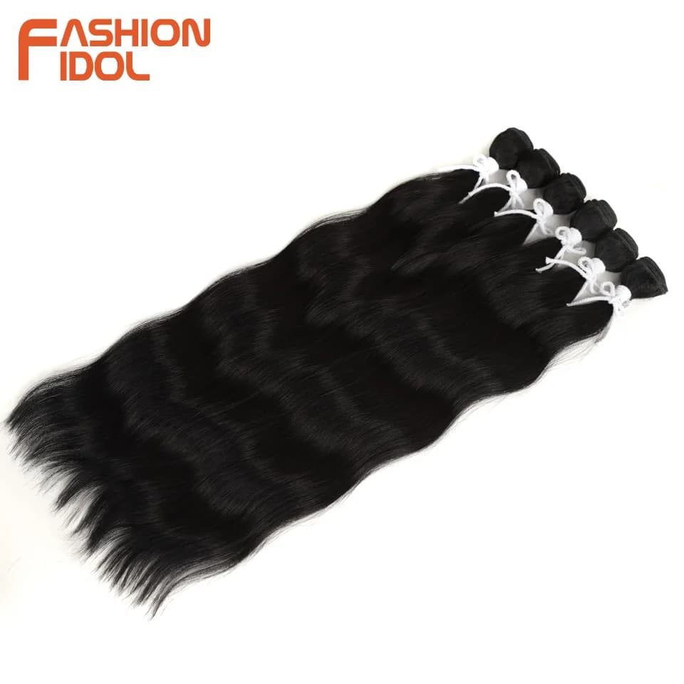 FASHION IDOL 6Pcs Water Wave Hair Bundles Synthetic Hair Extensions 20 inch Ombre Blonde Fake Hair Weave Body Wave Fiber Hair