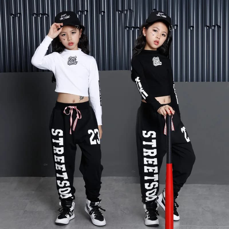 Kids Hip Hop Clothing Clothes Crop Top Long Sleeve Shirt Streetwear Jogger Running Pants for Girls Jazz Dance Costumes Clothes
