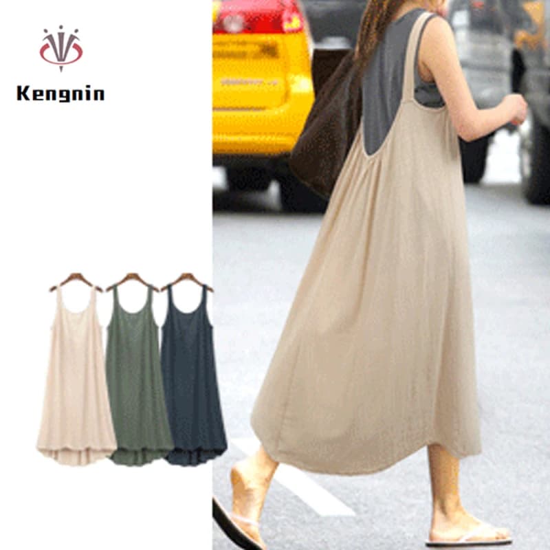 2025 Women's 5XL Large Size Cotton Linen Blend Sleeveless Hollow out European Style Loose Fit Sexy Robe Dress for Ladies