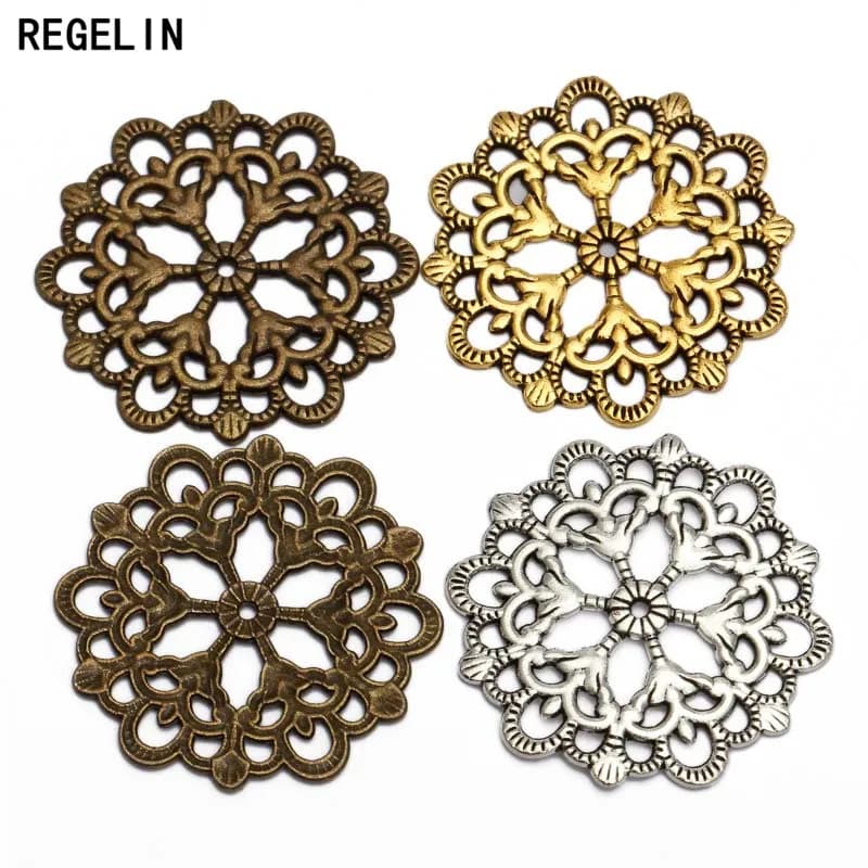 REGELIN 20pcs/lot  Antique Bronze 29mm Round Flower Motif charms Good Quality wholesale Diy Jewelry  accessories findings