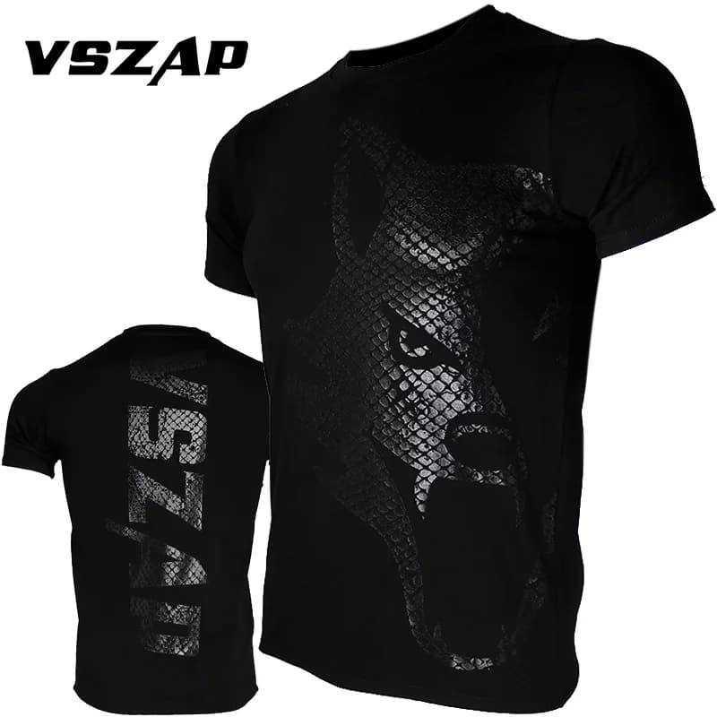 VSZAP-Boxing MMA T Shirt for Men, Dark Wolf Jerseys, Gym Tee Fighting, Martial Arts, Fitness Training, Muay Thai