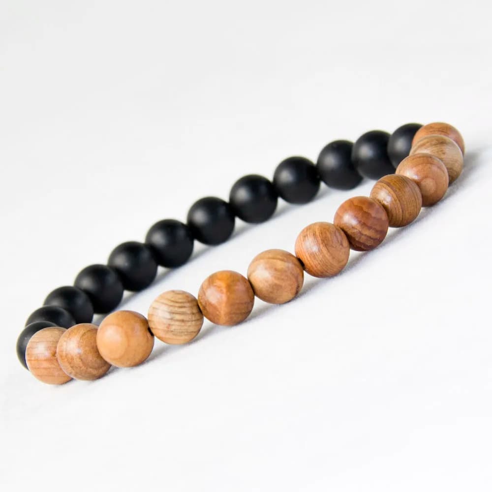 New Men Natural Wood Beads Bracelets Black Matte Onyx Meditation Prayer Bead Bracelet Women Wooden Jewelry,Yoga Jewelry