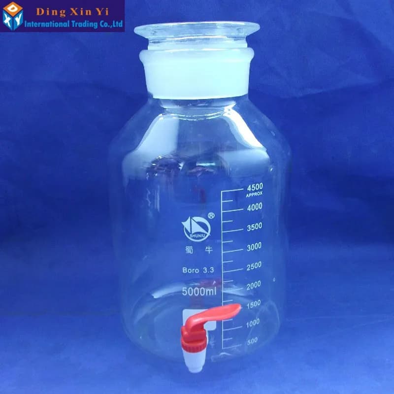 5000ml 1pc/lot aspirator bottle with ground-in Plastic stopper and stopcock  Glass bottle for serving wine or water