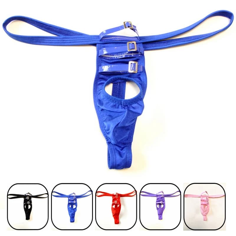gay underwear 2019 hot Mens sexy bandage faux leather panties buckle u pouch male thong t G-string Underpants Jockstrap