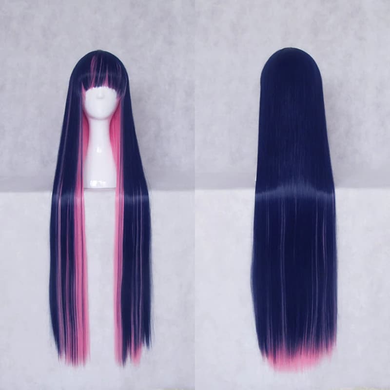 Panty & Stocking with Garterbel 100cm blue Pink Fusion Long Straight Hair Heat Resistance Cosplay Costume Wig + Wig Cap