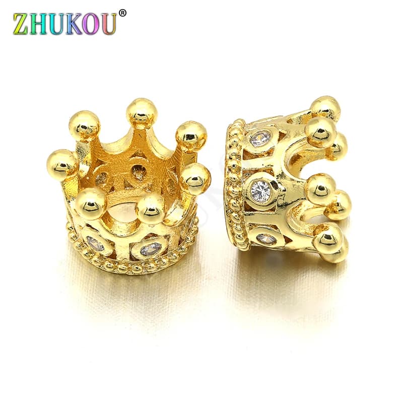 11*8mm High Quality Brass Cubic Zirconia Crown Tassel Cap Pendant Charms, Mixed Color, Hole: 0.5mm, Model: VM12