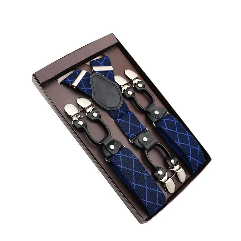 3.5*120cm Fashion Suspenders Genuine Leather 6 Clips Brace Male Vintage Casual Wedding Party Trousers Strap Husband's Gift