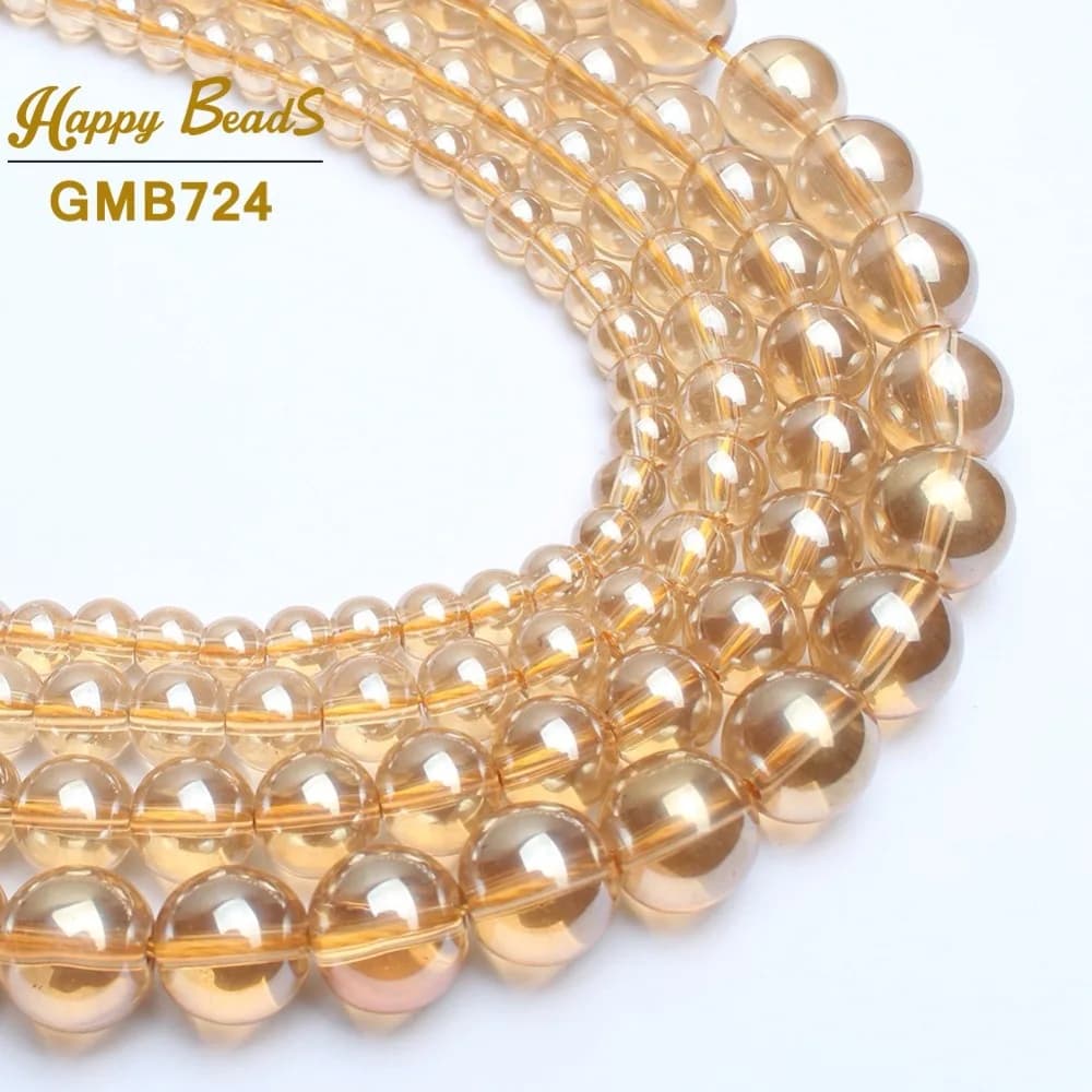 Transparent Champagne Glass Beads For Jewelry Making Crystal Quartz Smooth Round Beads 6mm  8mm 10mm 12mm Jewellery(F01124)
