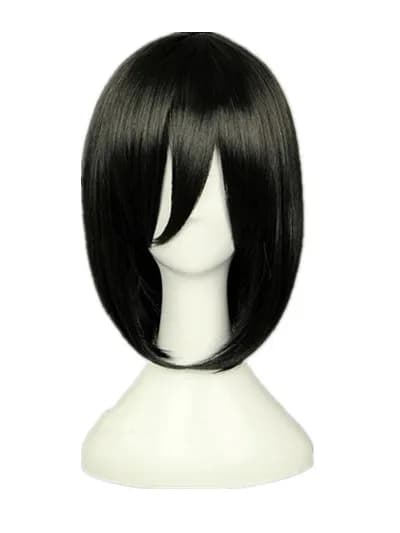 Fei-Show Synthetic Heat Resistant Fiber Short Wavy Black Hair Wig Costume Halloween Cosplay Salon Party Women Student Bob Wig