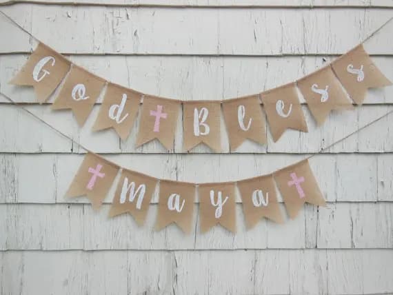 personalized First Holy Communion baptism burlap Banners Christening party nursery room Buntings garlands Photo Prop signs
