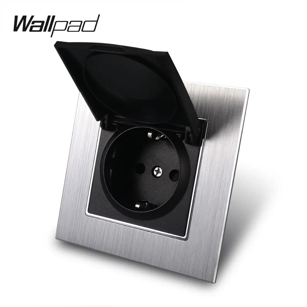 Metal 16A EU Socket with Dust Cap Wallpad 86*86mm 110V-240V AC Silver Metal Panel Wall Power Supply 16A Schuko Socket with Claws
