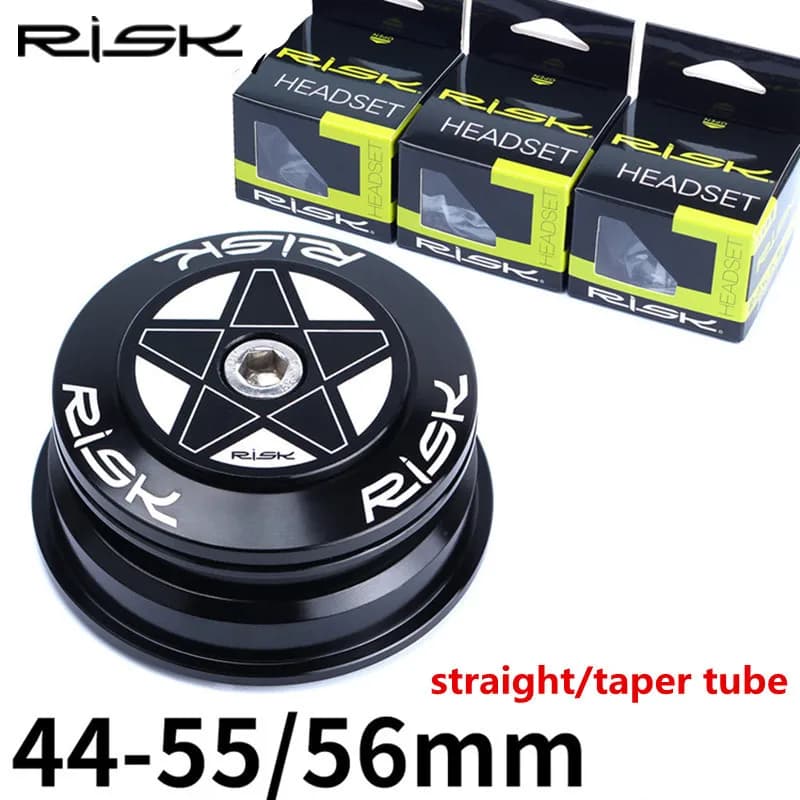 RISK 44-55/56mm Aluminum Alloy Bicycle Bearing Headset MTB Mountain Bike Wrist Tapered Bowl Group Cycling Straight Tube Headset