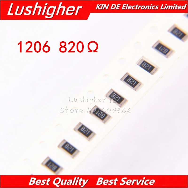 100PCS 1206 SMD Resistor 5% 820ohm 821 820R 820 Ohm