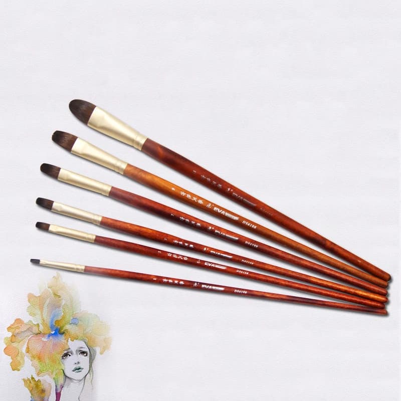 6pcs suit Fine Hand-painted round head weasel hair birch rod brush painting oil paint brush artists Professional Art Supplies