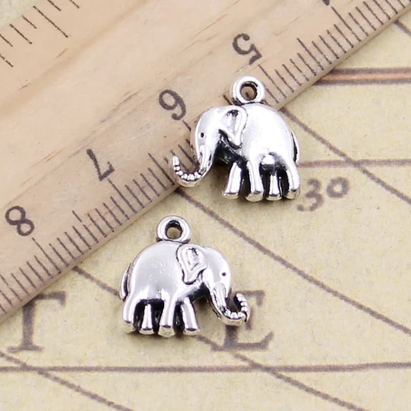20pcs Charms Double Sided Elephant 14x14mm Tibetan Bronze Silver Color Pendants Antique Jewelry Making DIY Handmade Craft