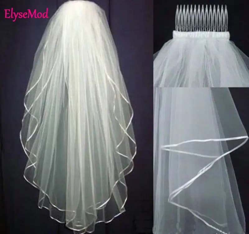 White Ivory 2 layers Wedding Bridal veil elbow Length with comb 2025