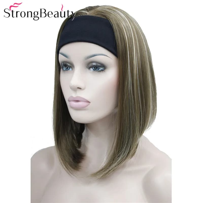StrongBeauty Half Ladies' 3/4 Wig With Headband Straight Synthetic Capless Hair Women Wigs 10 Colors