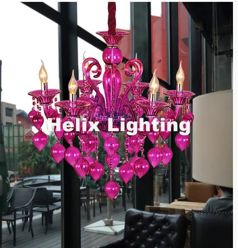 Modern 8L Colorful Chandelier Lamps For Coffee Shop Wedding Bar Blue Purple Red Yellow Glass Ball Lamp Modern LED Chandelier
