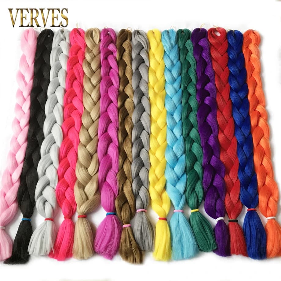 VERVES Braiding Hair 100 cm Synthetic Heat Fiber Braid 165g/Piece Women Pure Color Jumbo Braid Hair Extensions Pink