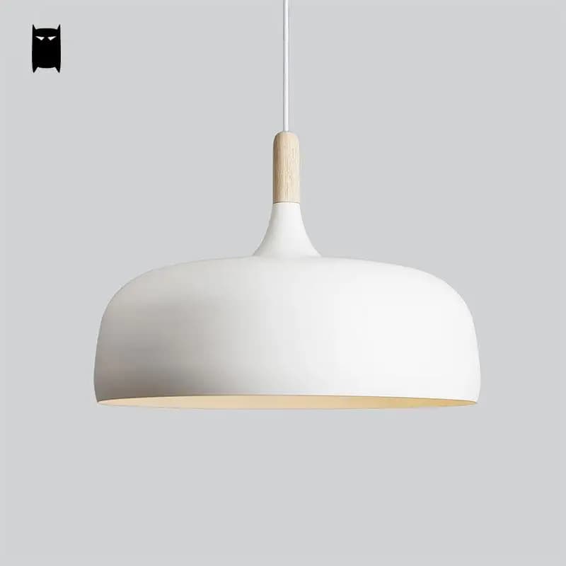 White Black Wood Aluminum Shade Pendant Light Cord Fixture Modern Nordic Korean Creative Hanging Lamp Dining Table Study Room