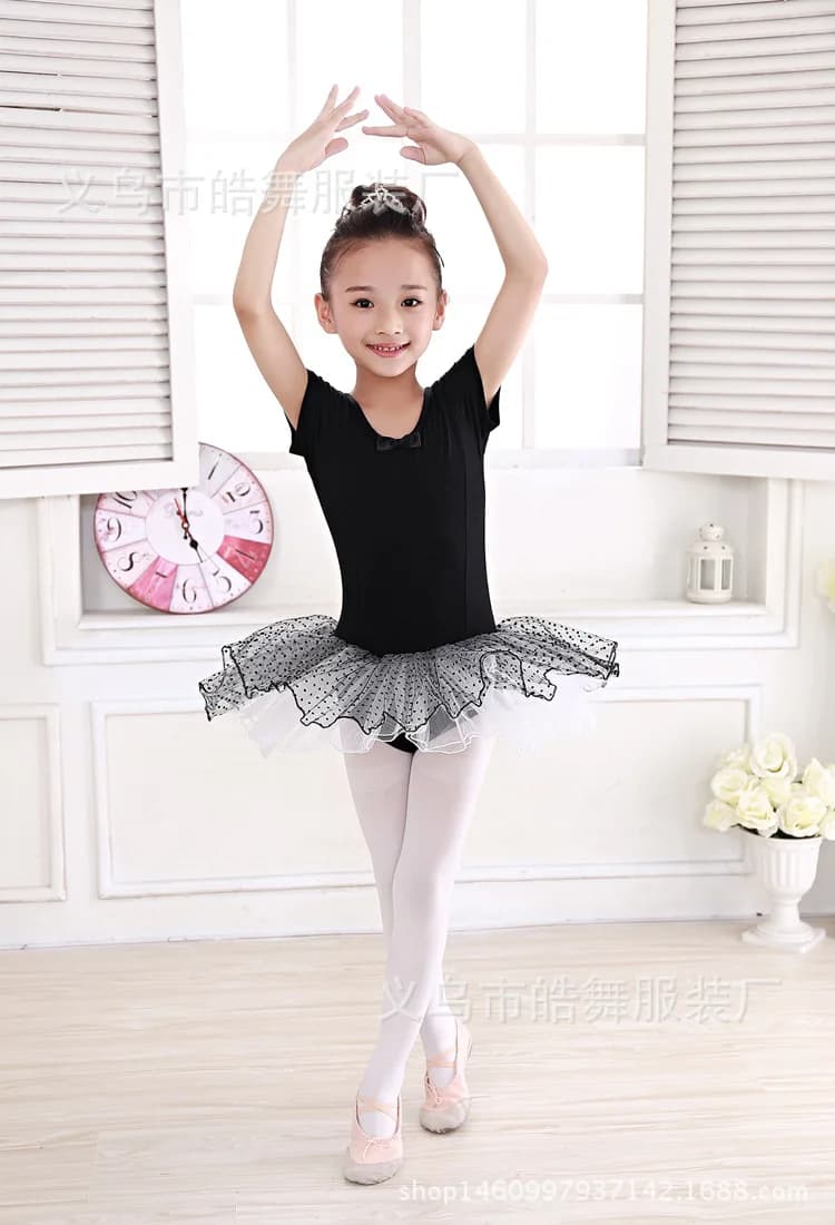 Children's Ballet Dancing Suit Children Dance Practice Uniforms Girls Short Sleeve Latin Dance Costumes Stage Suit B-5637
