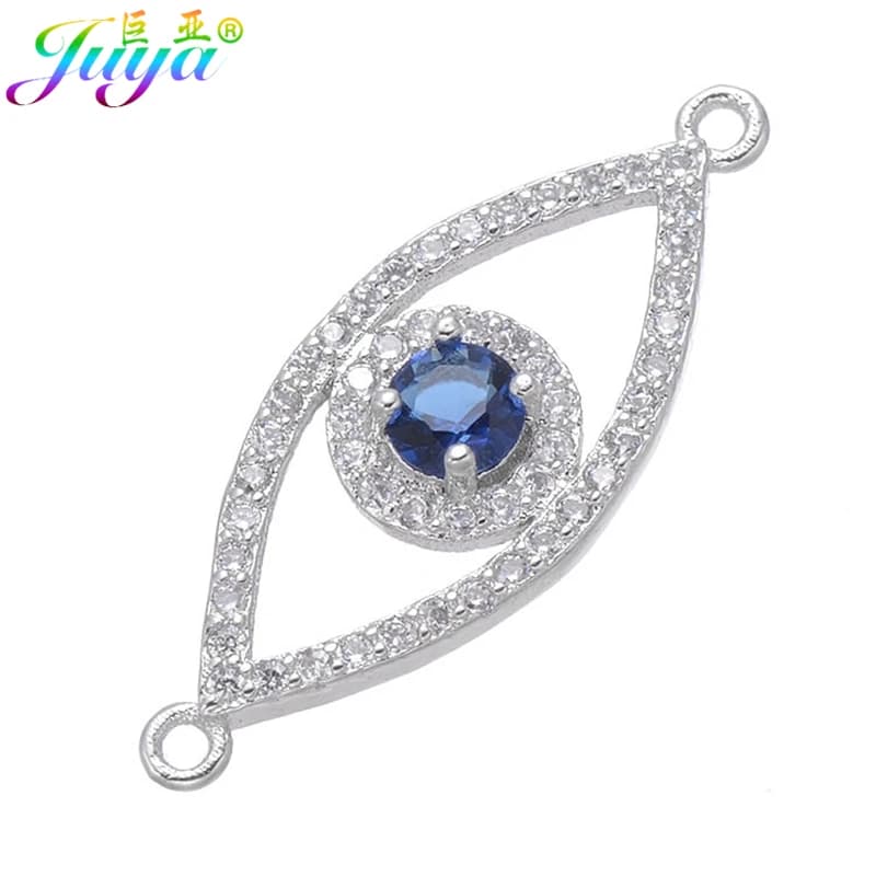 Juya Ali Moda DIY Greek Evil Eye Jewelry Accessories Lucky Blue Zircon Evil Eye Connectors For Handmade Bracelet Making Material
