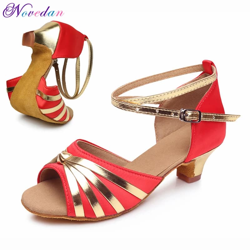 Children Red Tango Latin Dance Shoes Latin Woman Dancing Shoe Wholesale Dance Shoes For Girls Kids Low Heel Salsa Sandals