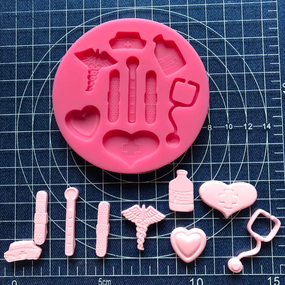 Cake Tools 1 pc nurse themed medical hat bottle heart tool silicone mold Decorating Cupcake topper fondant tool mould