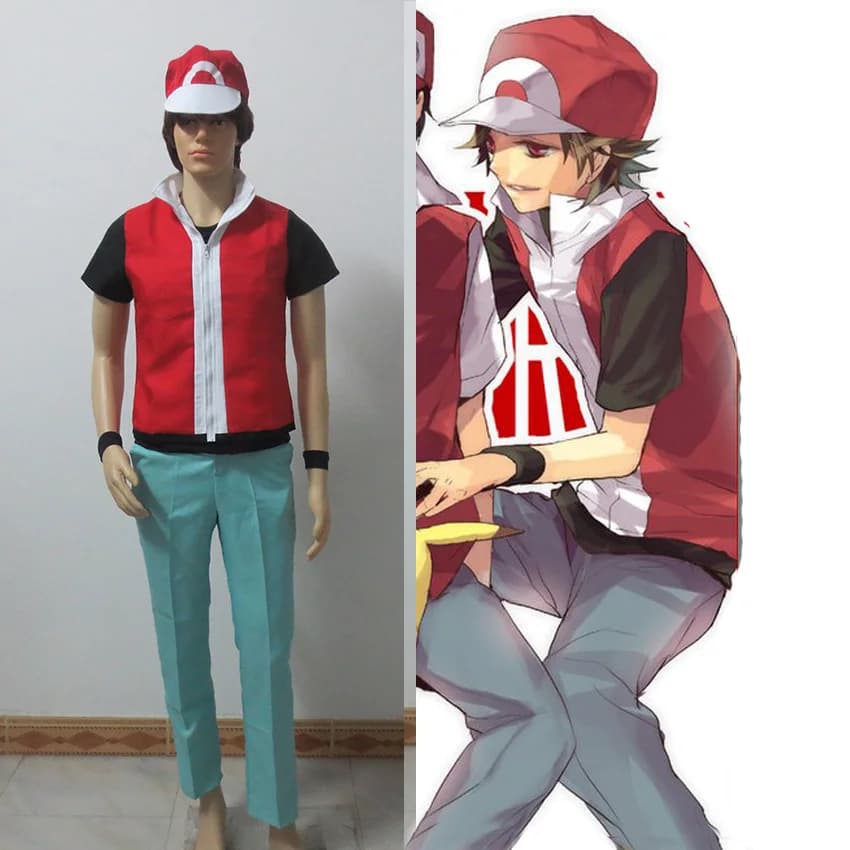 Anime Game Hot Trainer Red Cosplay Costume With Hat And Wristguards Included - Ash Ketchum Cosplay Outfit