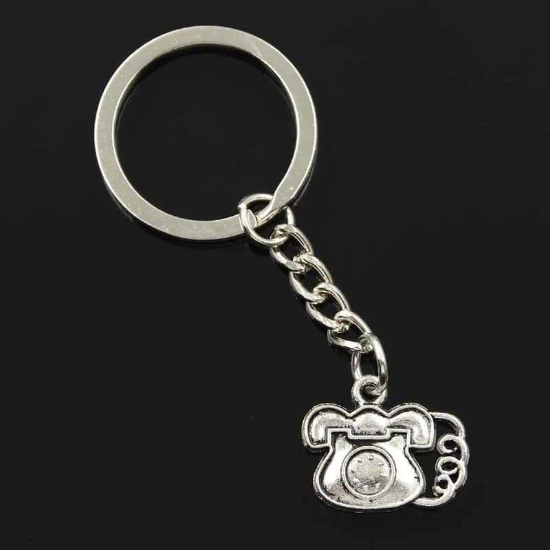 New Fashion Men 30mm Keychain DIY Metal Holder Chain Vintage Telephone Phone 22x18mm Silver Color Pendant Gift