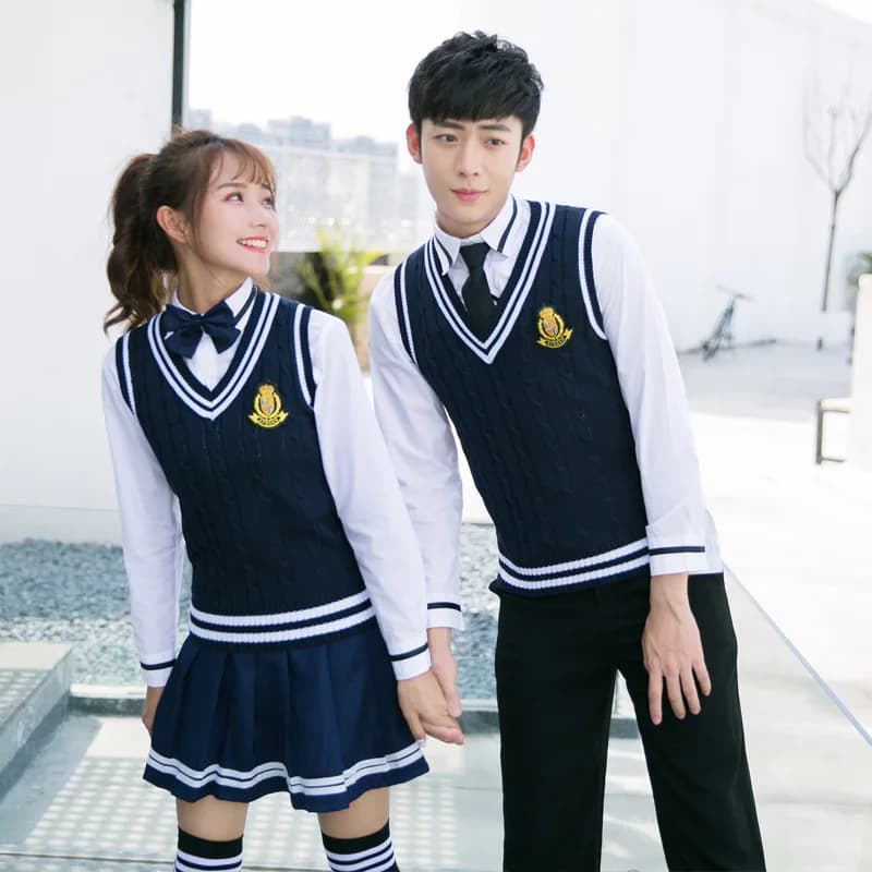 Winter School Uniforms Men and Women Japanese Navy Sailor Students Uniforms College Costume Pleated Plaid Skirt D-0584