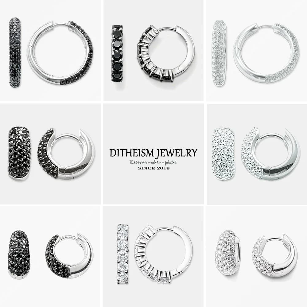 Creole Large Black Hinged Hoop Earrings, 2018 New Zirconia Fashion Jewelry Trendy 925 Sterling Silver Gift For Women Lover