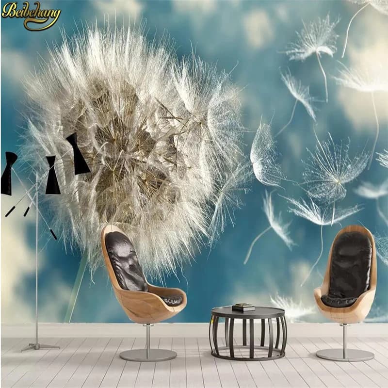 beibehang Custom wallpaper light blue pure beautiful dandelion Nordic minimalist TV background wall papel de parede 3d wallpaper
