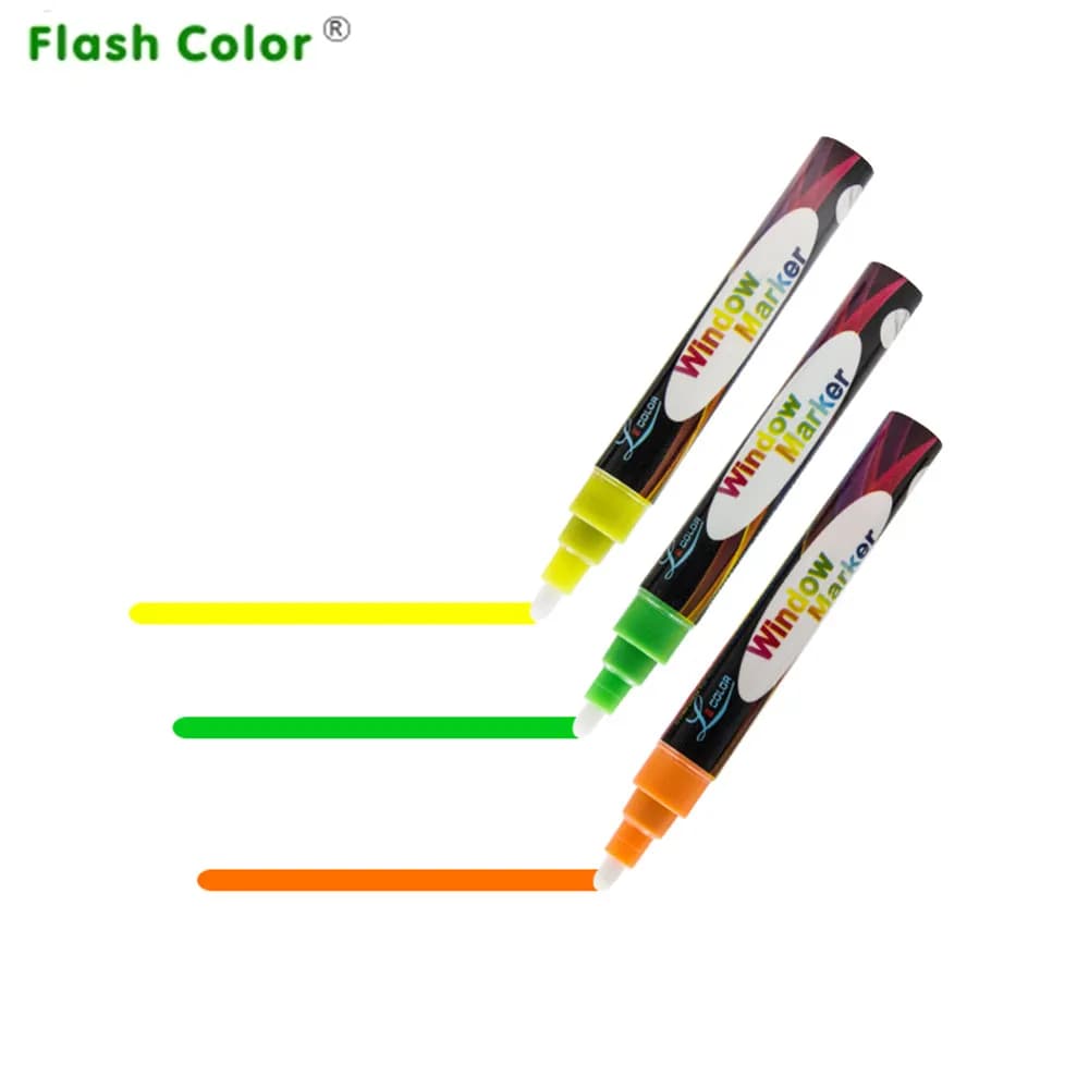 Flashcolor 3pcs  Highlighter Liquid Chalk Marker Pen 6mm Round&Oblique Interchangeable Tip For Chalkboard Sticker,Painting