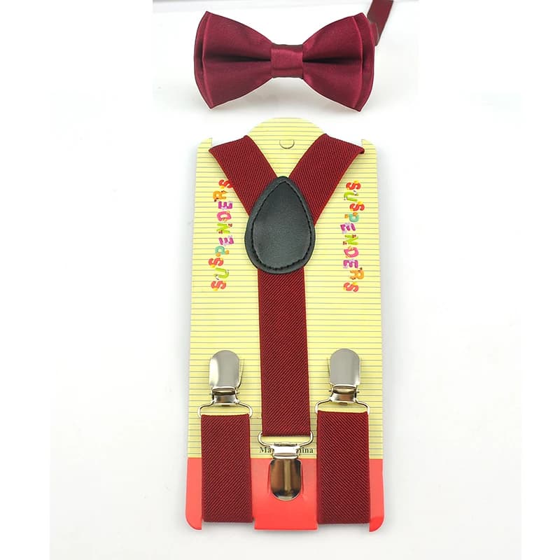 New Kids Children Boys Girls Burgundy Elastic Suspenders Bow tie Set Y-Shape Braces Butterfly Knot Sets Gift Tuxedo Cravat